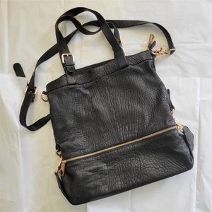 MARTINE SITBON Black Pebbled Leather Tote Crossbody Satchel Bag